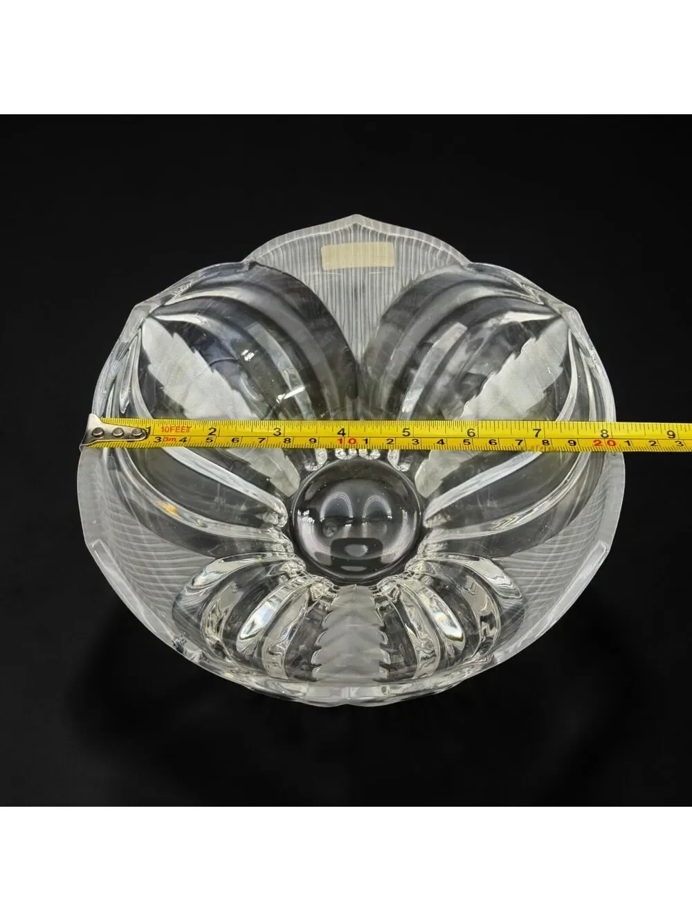 Vintage Yugoslavian 24% Lead Crystal Bowl Handcut Sculptural Design 8 Inches